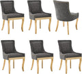 Luxury Fabirc Upholstered Dining Chairs Set of 6,Neutral Chenille Kitchen Room Chair with Nailhead Trim,6 Piece Modern Side Chairs for Dining Room,Living Room,Bar (Grey-Gold, Set of 6)