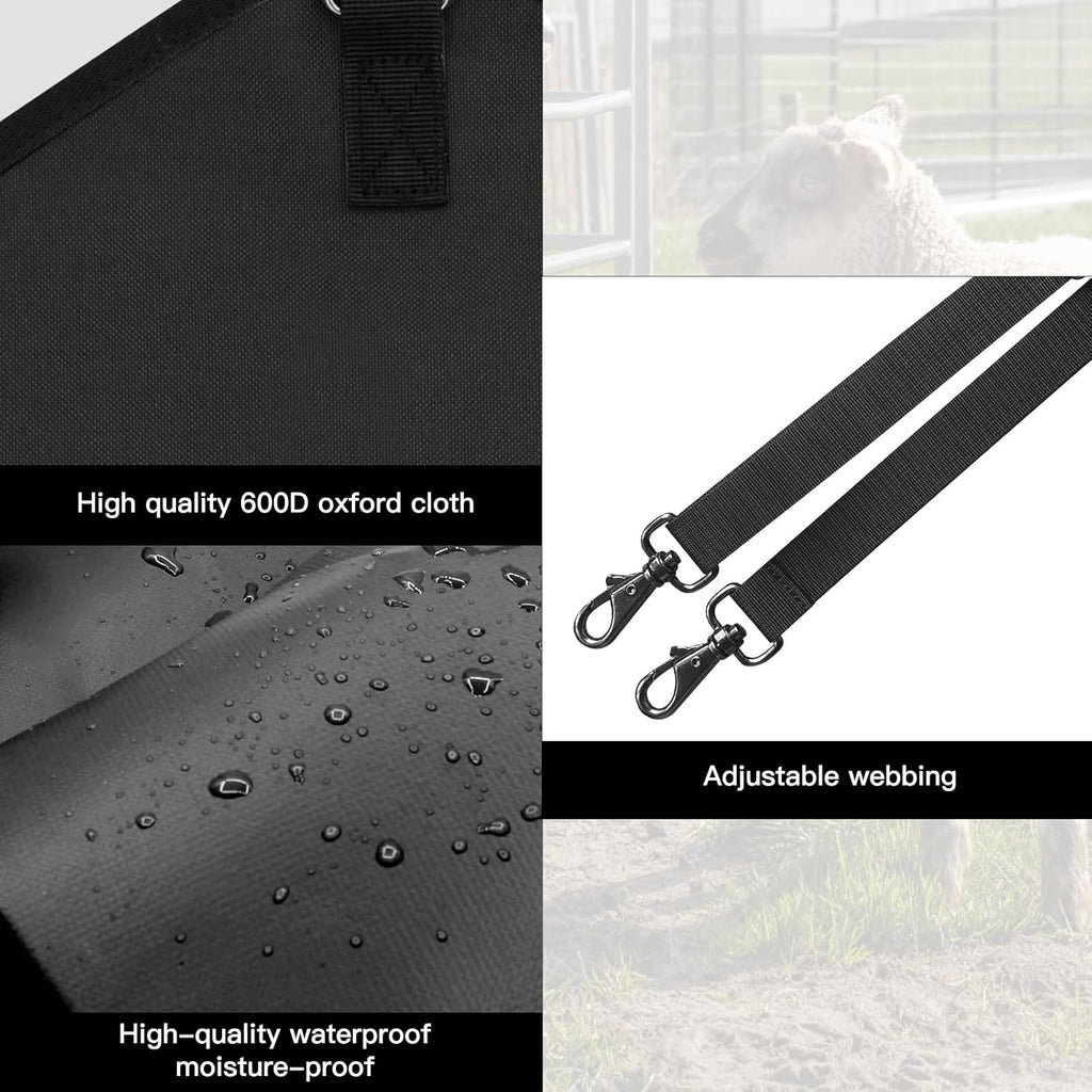 3 Packs Goat Hay Feeder,Hay Bags for Goats,Horses,Sheep,Premium 600D Oxford Cloth,with Metal Fastener and Adjustable Open Feed Hole for Slow Feeding. (3 Black)