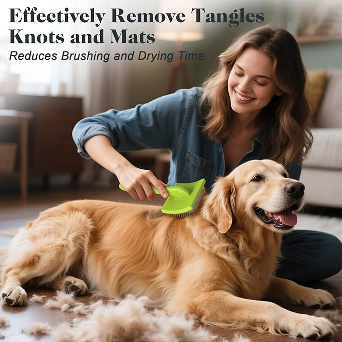 2PCS Slicker Brush for Dogs & Pet Comb,Professional Dog Grooming Brush (Goldendoodles,Poodles,Labradoodles) with Extra Long Pins to Effectively Remove Tangles, Knots and Mats (Green, Large)