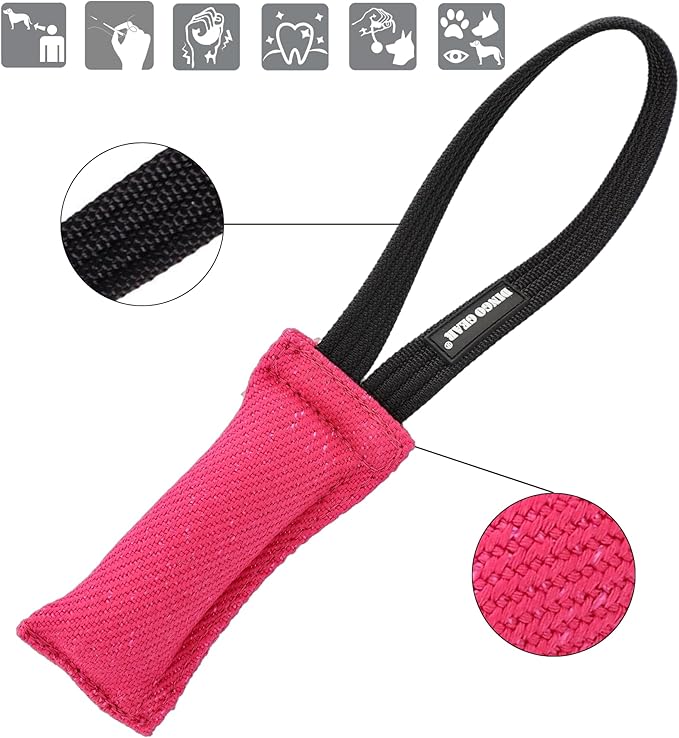 Dingo Gear French Linen tug Toy for Dog, Dog Bumper for Training, Agility, tug of war, Dog bite Pillow for Strong Dog, 1handle 6" Pink S00307