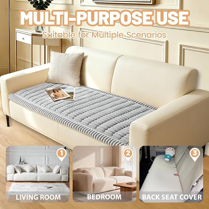 Couch Cover for Dogs Washable,Non Slip Fuzzy Durable Pet Friendly Cozy | Soft Slipcovers for 3 Cushion Sofa Cover,Plush Thick Protector Fits Mat Bed Leather & Fabric Couches (Light Grey,27.6"x59")
