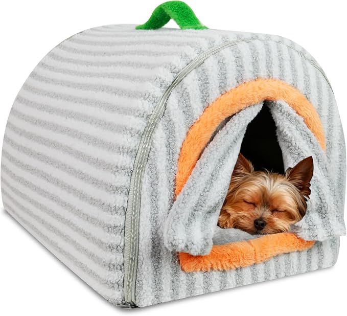 Dog House Indoor for Small Dogs, Grey, Medium | 2-in-1 Enclosed Dog Bed with Cover Cave & Curtain, Dog Tent with Plush Washable Cushion, Inside Dog House for Pets