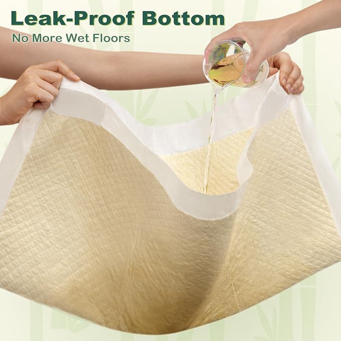 MIZOK Bamboo Dog Pee Pads Highly Absorbent No Leak Extra Large 28x34in 50Ct | Highly Absorbent Bamboo Pads Neutralize Odors Quickly and Leak Proof Bottoms Protect Your Floors for Potty Training