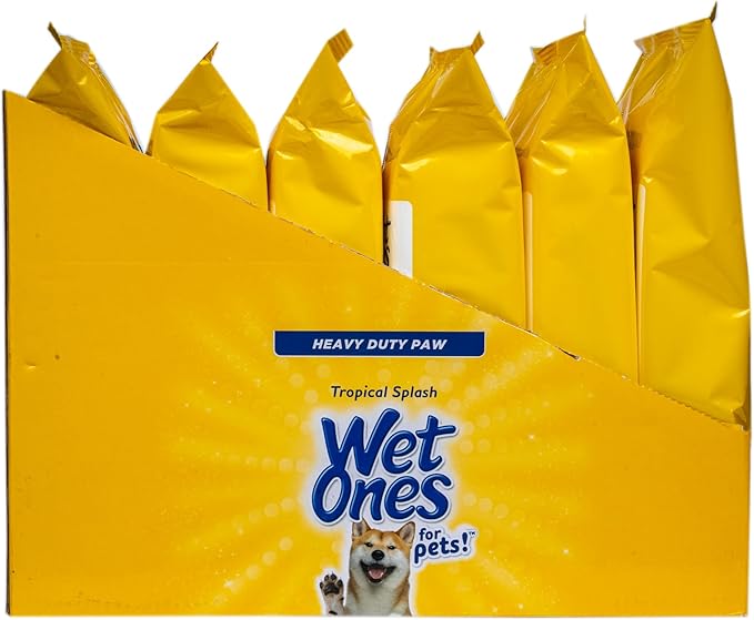 Wet Ones for Pets Antibacterial Heavy Duty Paw Wipes, Tropical Splash Scent - Thick Dog Cleaning Wipes - Scented, Durable and Disposable Dog Wipes for Paws, 50 Count