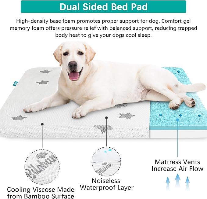 Biloban Waterproof Dog Beds for (Large) Dogs, Washable Mat Pad, Memory Foam Dog Beds & Furniture for Small/Medium Large/XL/XXL Pet with Removable Cover (Light Grey)