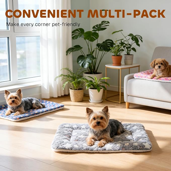 Mora Pets Dog Crate Pad Bed Ultra Soft Pet Mat Star Print Grey 23 x 18 Inch | Washable Crate Mat for Small Medium Large Dogs, Reversible Fleece Dog Crate Kennel Mat Flat Cat Bed Liner