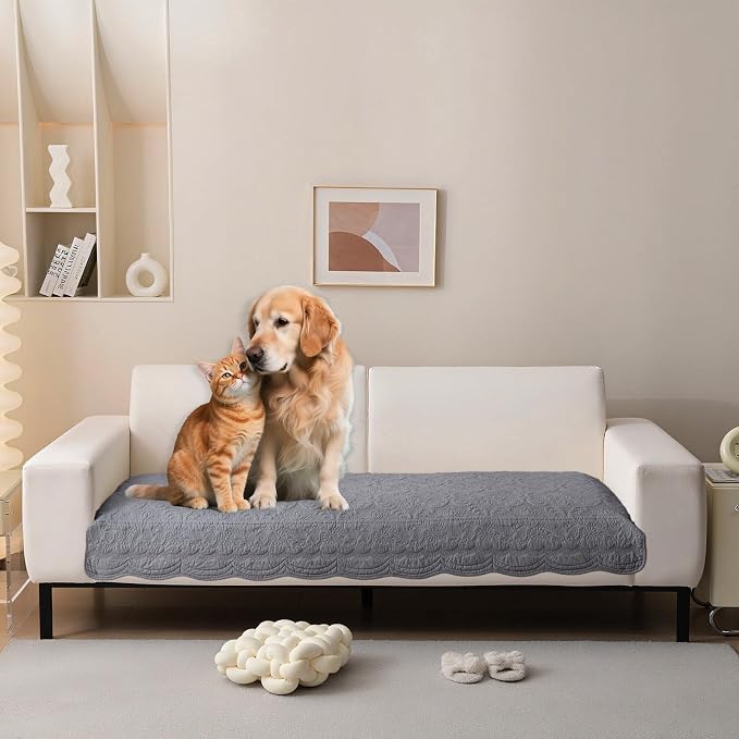HANDONTIME Soft Cotton Sofa Cover Pet Friendly, Embroidery Elegant Pet Couch Cover, Jacquard Dog Couch Protector Washable for Sectional, Anti-Slip Dog Furniture Protector (Dusty Purple, 35.4" x70.9")