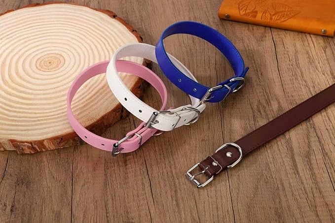 Deep Blue Soft Leather Dog Collar for Small,Medium, Large Dog, Comfortable and Adjustable (Wide: 0.75'' for Dog's Neck: 10''~14'', Deep Blue, M)