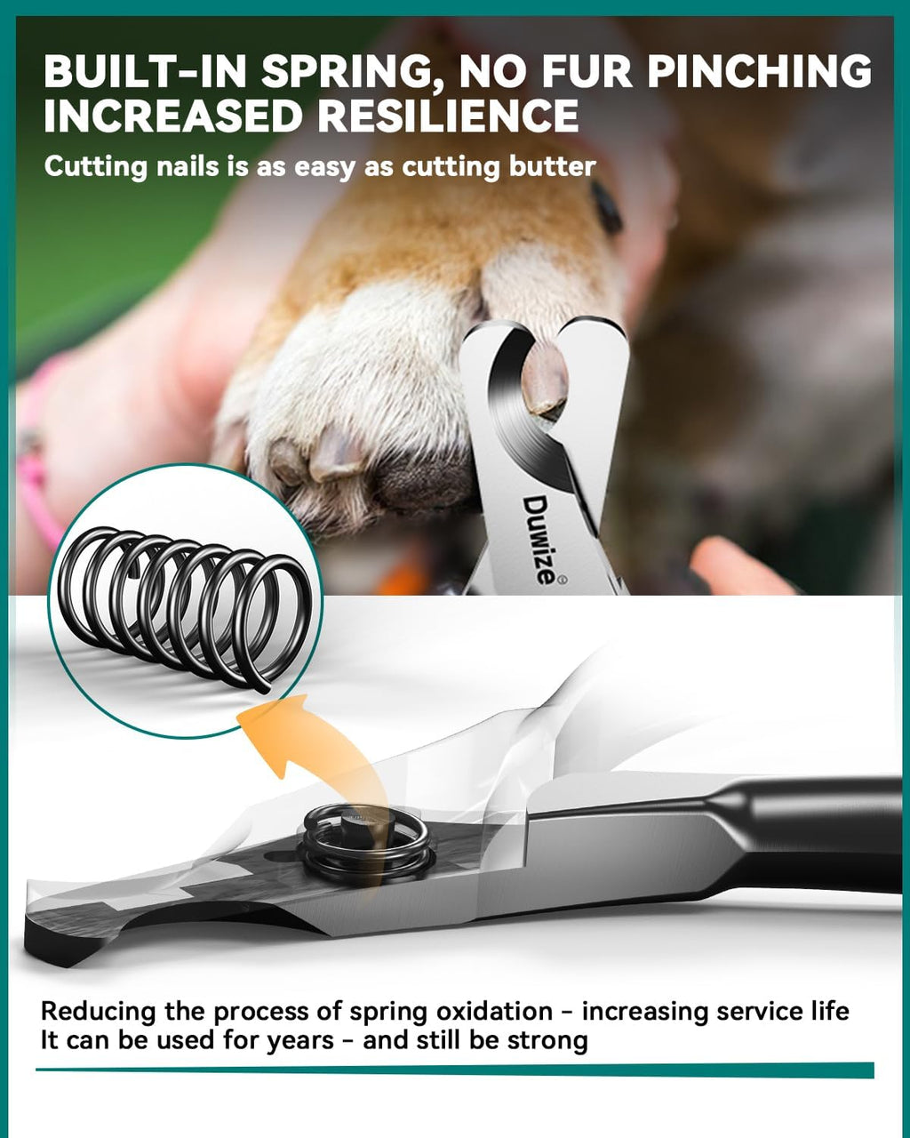Dog Nail Clippers - All Steel Material, 1.22-Inch Large Opening, Built-in Spring, No Fur Pinch, for Medium to Large Dogs and Cats, Professional Pet Nail Trimmers, with Free Nail File