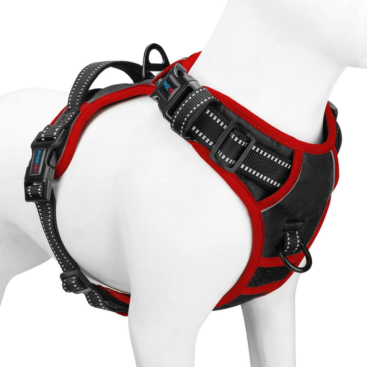 PHOEPET 2019 Upgraded No Pull Dog Harness, Reflective Adjustable Vest, with a Training Handle + 2 Metal Leash Hooks+ 3 Snap Buckles +4 Slide Buckles(XS, Black)