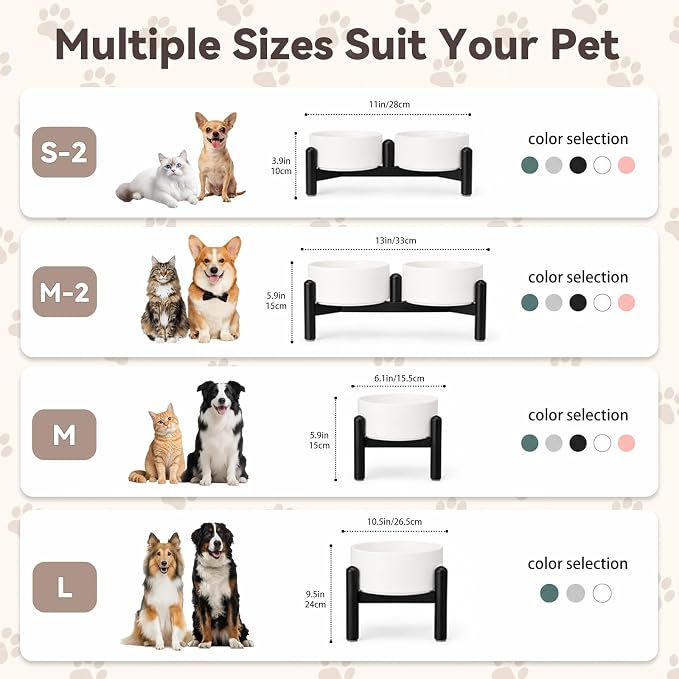 Raised Ceramic Dog Bowl Set with Stand, 2 Cups Elevated Dog Food Stand | 6.1'' Single Dog Food or Water Bowl Set, Non-Slip Dog Feeding Dishes for Small to Medium Breeds, 28.75 OZ, Grey