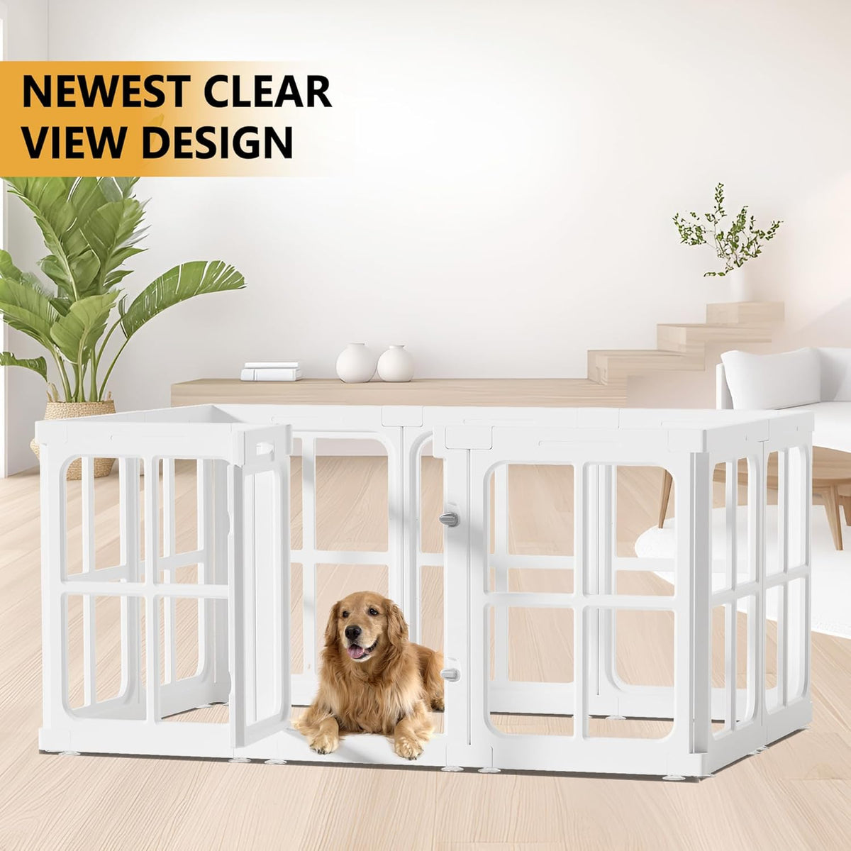 Clear Acrylic Dog Playpen with Door, for Puppy Cat Rabbit Transparent Pet Pen, Dog Playpen Indoor, Dog Fence, Easy Assemble & Cleaning Dog Pen for Small & Medium Dogs (23.6“ Height, 10PCS)