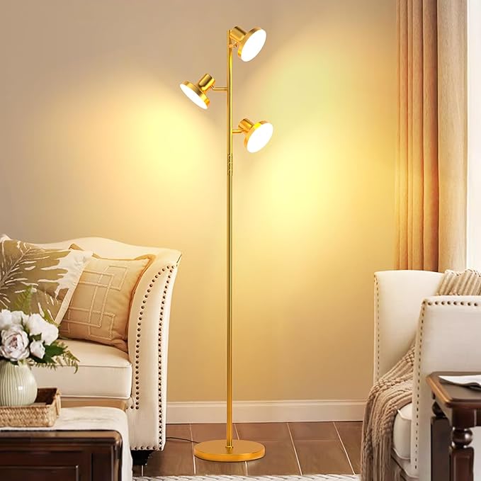36W LED Tree Floor Lamp, Modern Dimmable Standing Lamp with Remote & Touch Control, 4 Color Temperatures, 3 Rotatable LED Light Floor Lamps for Living Room, Bedroom, Office