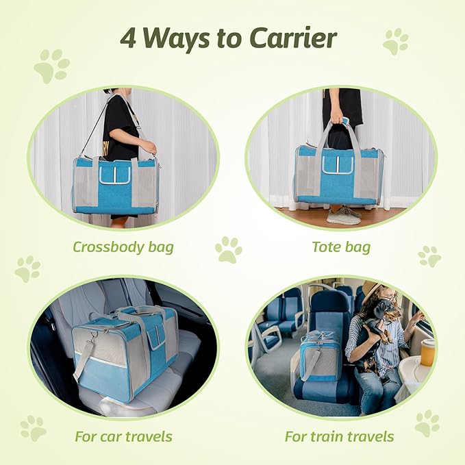 Large Cat Carrier for 2 Cats, 21.7x 13.8x 13.8in Pet Carrier for Cat and Dog Up to 38lbs, All-Sided Mesh Cat Carrier with Great Ventilation, Portable Soft Sided Pet Carrier for Traveling(Blue)