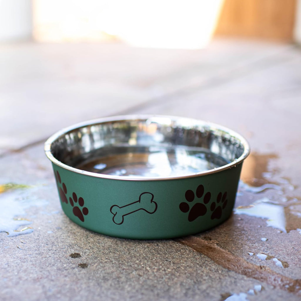 Loving Pets Bella Dog Bowls- Stainless Steel Dog & Cat Bowls - Spill Proof Dog Food Bowl, Cat Bowl, Puppy Essentials & Pet Supplies Great for Home & Travel (Medium 20-25 lbs, Artichoke)