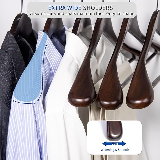 Nature Smile Luxury Mahogany Wooden Suit Hangers - 12 Pack - Wood Coat Hangers,Jacket Outerwear Shirt Hangers with Extra-Wide Shoulder, 360 Degree Swivel Hooks & Anti-Slip Bar with Screw