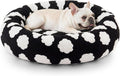 JOEJOY Jacquard Donut Round Small Dog Beds,Black 23x23x7in, Removable Washable Cover, Cute Pattern, Ultra Soft Fluffy Calming Pet Bed with Thick Supportive Bolster