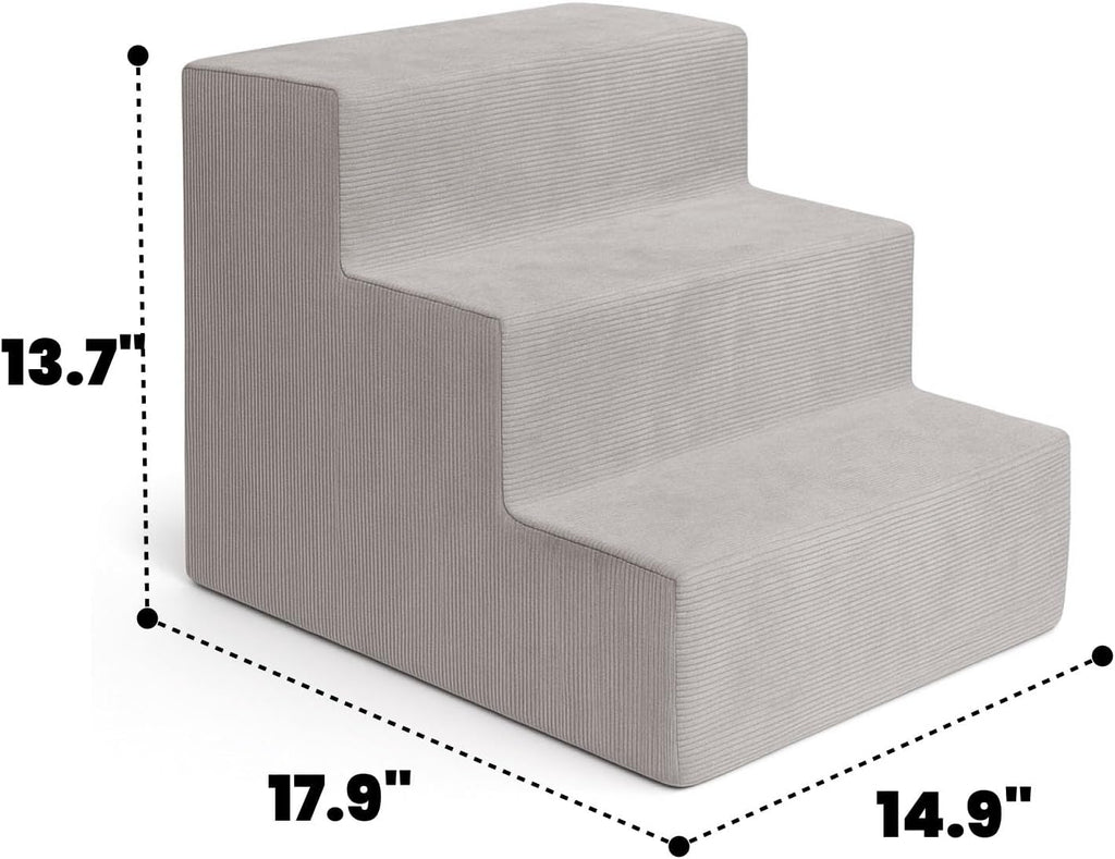 MEWANG Dog Stairs for Small & Medium Dogs and Old Cats –3/4/ 5 Steps High-Density Foam Pet Ramp for Bed & Couch, Non-Slip, Washable Cover, Grey (Square Corner, 3 Steps: 17.95''×14.96''×13.70'', 2)