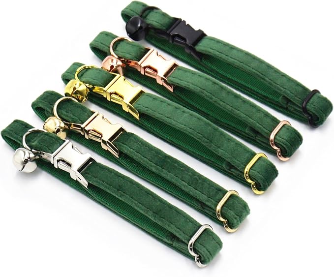 Colorful Cute Cat Collars for Boys Cats, Optional Bowtie,Cat Collar Personalized with Name Tag & Bells,Soft Durable Custom Kitten Collars for Small Large Cats (Peacock Green)