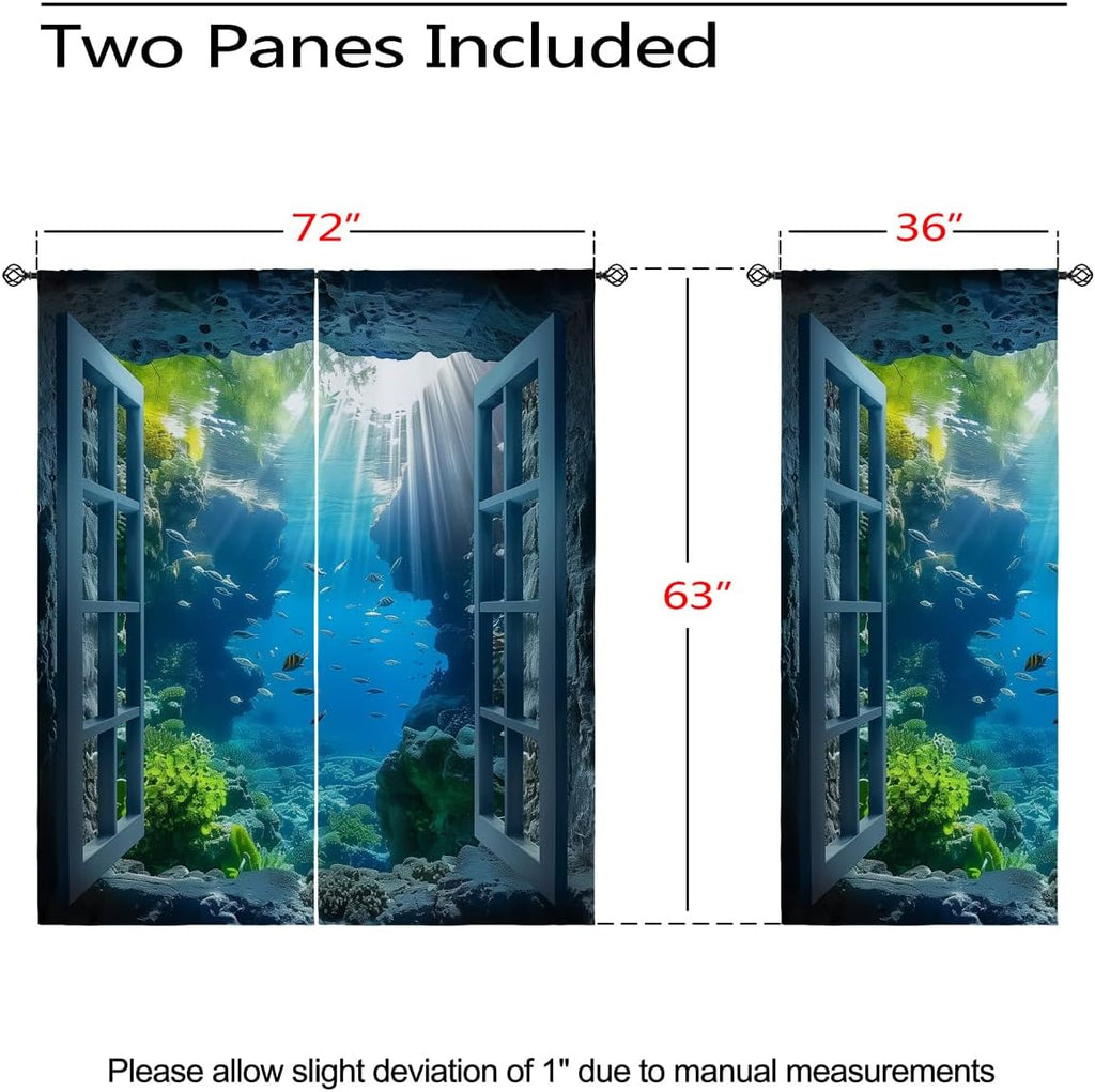 Ocean Fishs Blackout Curtains for Girls Boys Home Decor, Underwater Tropical Fish Undersea Coral Grommet Thermal Insulated Drapes Darkening Window Curtain for Bedroom Living Room, 72 x 63 Inch