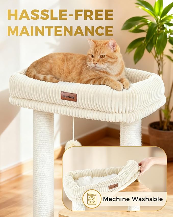 Modern Cat Tree for Indoor Cats, Nordic Loft Style, Wooden Cat Tower with Sisal Scratching Posts, Soft Padded Beds & Cozy Condos, Floor-Mounted for Kittens & Adult Cats