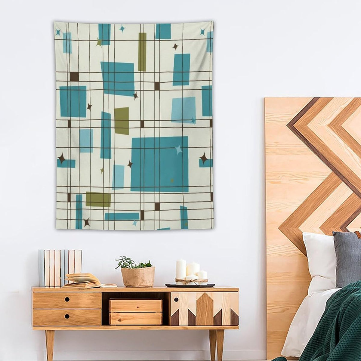 ICMOLYYENLO Boho Medieval Cat Tapestry, Abstract Atomic Starburst Geometric Aesthetic Art Wall Hanging For Bedroom Living Room Dormitory 40x60 Inches