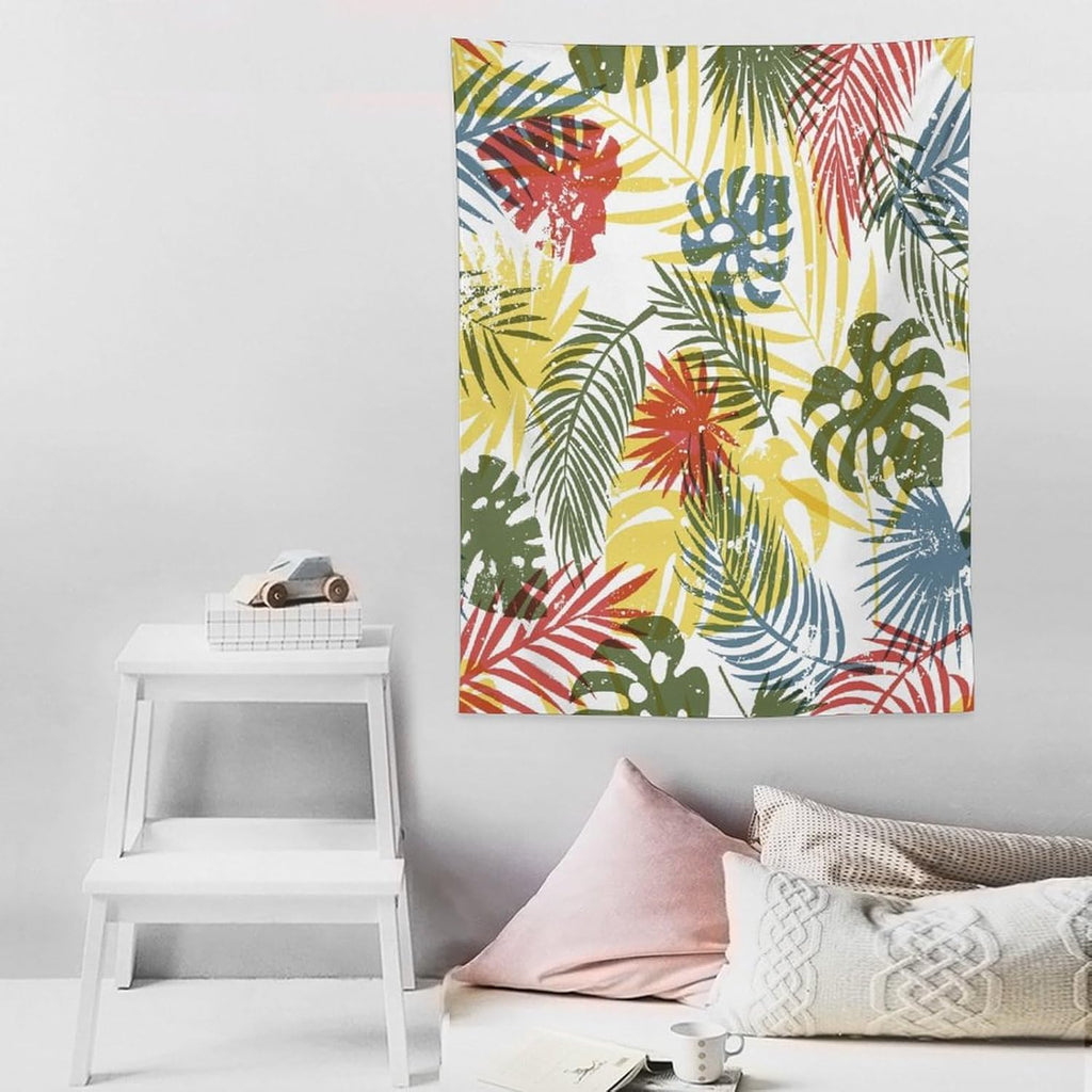 ICMOLYYENLO Boho Green Leaves Tapestry, Mid Century Abstract Tropical Palm Leaves Modern Minimalist Geometric Wall Hanging, Neutral Home Decor Art for Living Room Bedroom Dorm 30x40 Inch