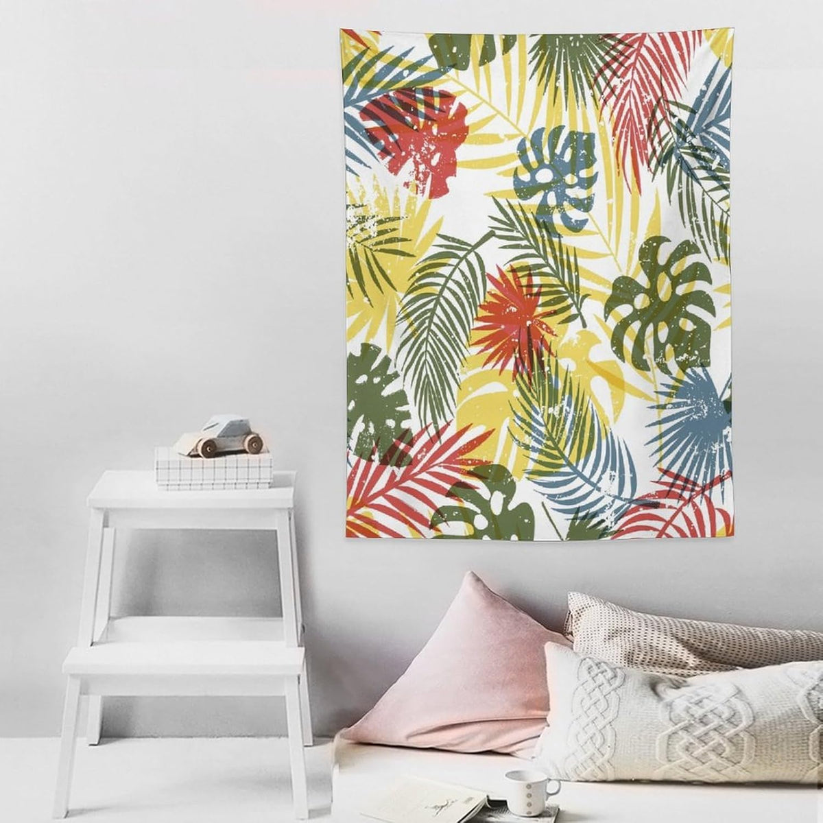 ICMOLYYENLO Boho Green Leaves Tapestry, Mid Century Abstract Tropical Palm Leaves Modern Minimalist Geometric Wall Hanging, Neutral Home Decor Art for Living Room Bedroom Dorm 30x40 Inch