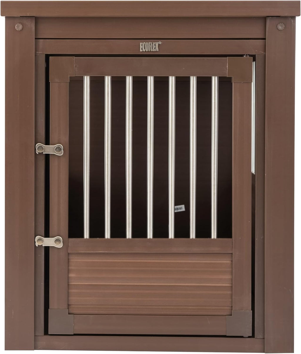 New Age Pet ECOFLEX Dog Crate End Table - Durable Wood-Plastic Composite with Stainless Steel Latch, Easy Assembly, Ideal for Dogs Up to 80lbs, Russet Brown, Large Size