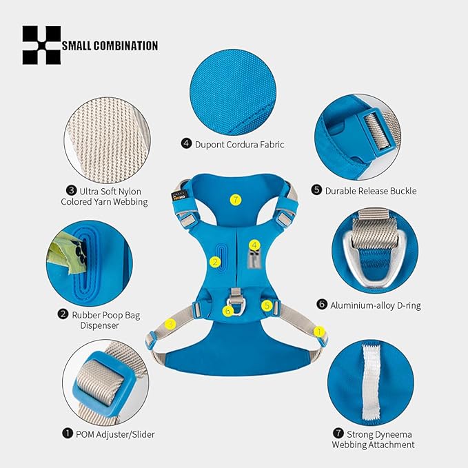 Lightweight Dog Harness, Large to Very Large Breeds, Adjustable Fit.Pet Harness with Pocket, Dog Training Harness for Outdoor Walking Running, Hiking (Blue, XL)