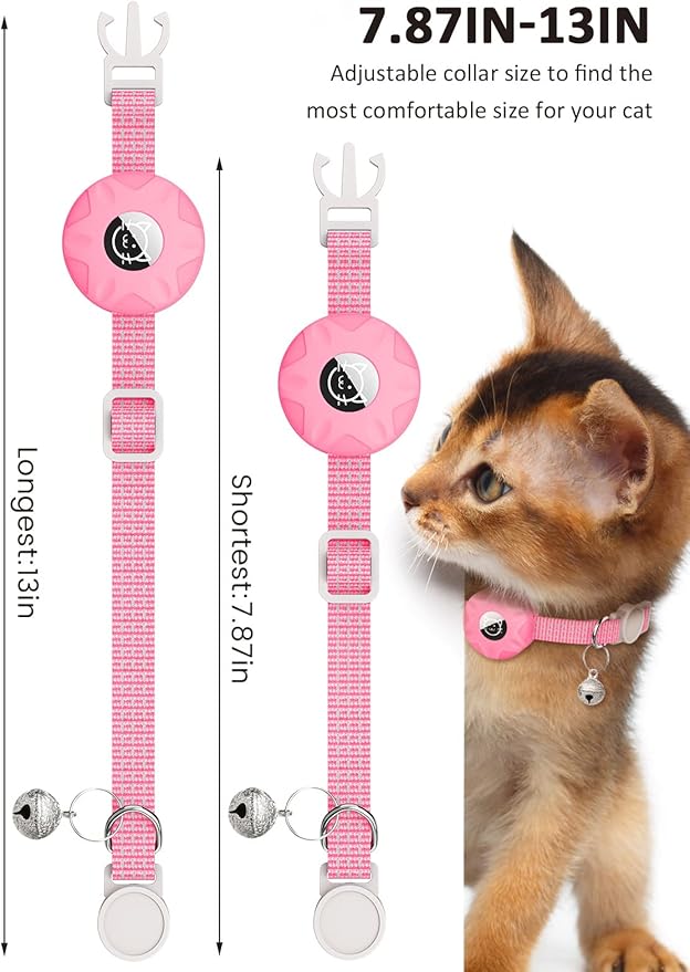 Apple AirTag Cat Collar, GPS Tracker Kitten Collar with Breakaway Feature, Lightweight and Reflective, Perfect for Girl or Boy Cats and Puppies (Luminous Pink)
