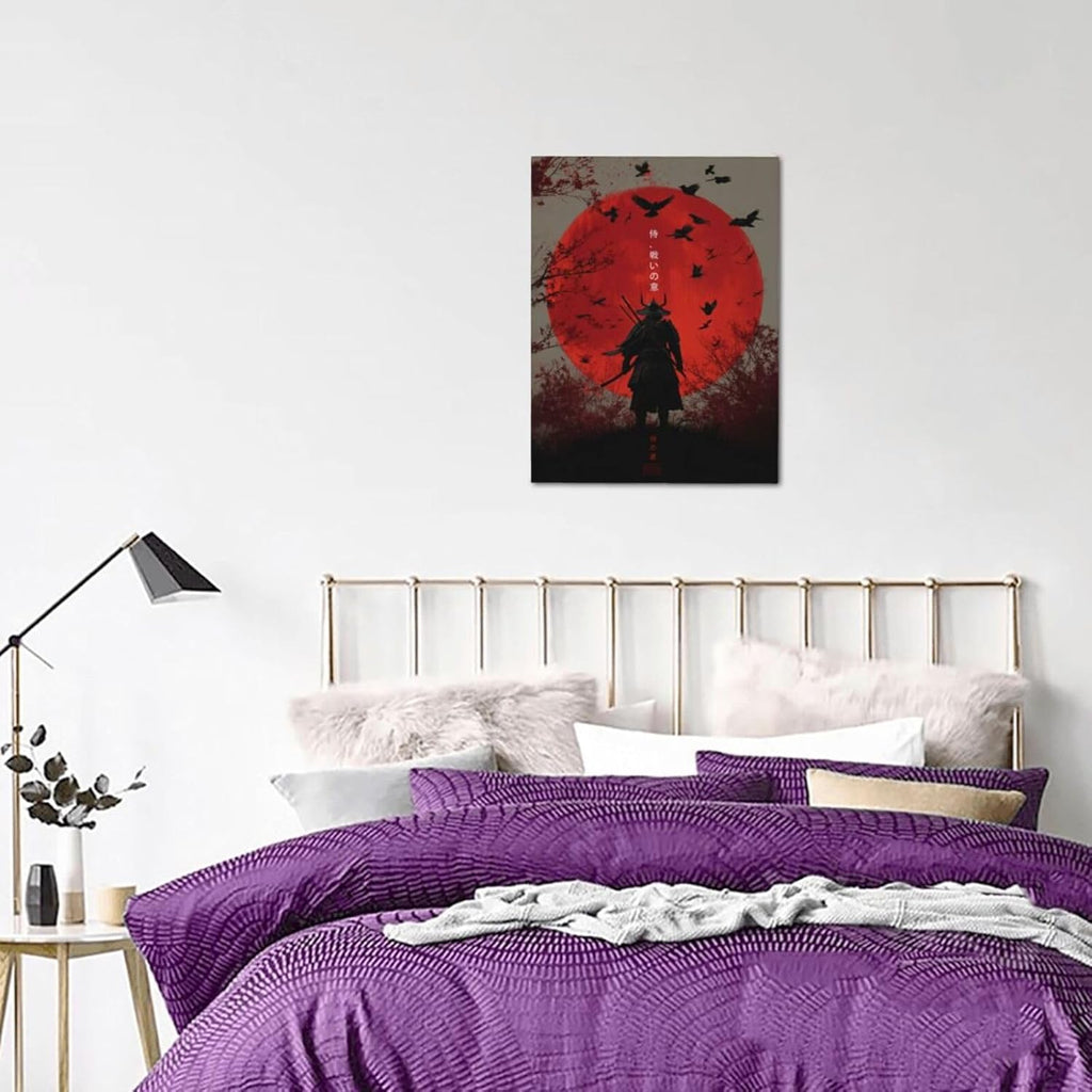 Japanese Armored Samurai Wall Art Modern Japan Warrior Canvas Wall Decor Asian Oriental Bushido Pictures Painting Print Artwork Framed Decorations Gifts for Room Bedroom Office Living Room 12"x16"