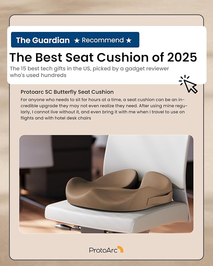 ProtoArc Seat Cushion, Office Chair Cushion for Sciatica, Coccyx Cushion, Ergonomic Memory Foam Seat Cushion for Car, Home, Pressure Relief Pad for Hip, Tailbone, All Day Comfort - Coffee