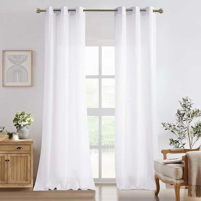 NICETOWN White Privacy Sheer Curtains 94 Inches Long for Living Room Bedroom 2 Panels Set Non-See-Through Semi Sheer Curtains Light Filtering Window Drapes, 42" W
