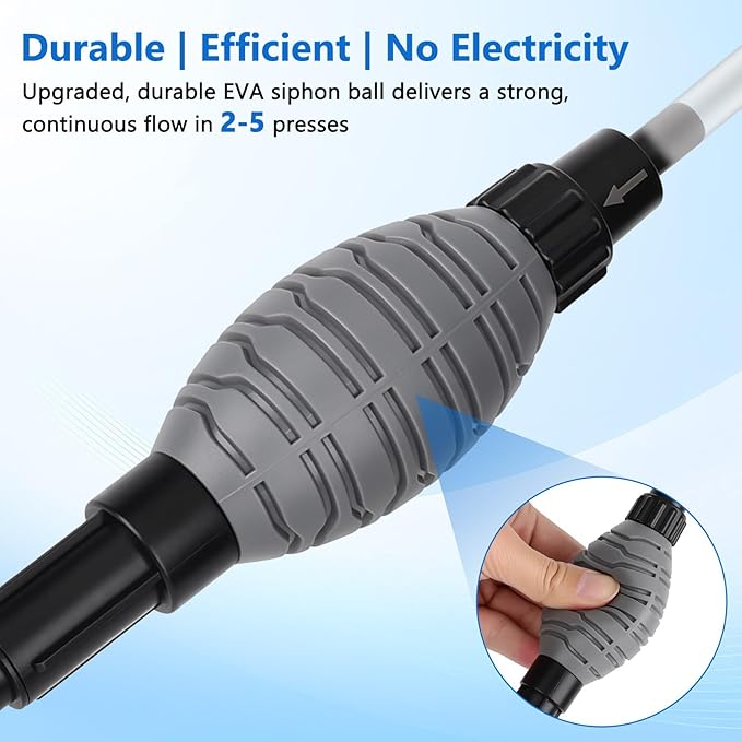 AQQA Gravel Vacuum for Aquarium Siphon - Adjustable Flow Fish Tank Cleaner with Handle, Manual Siphon Pump Water Changer Sand Rock Suction Cleaner, Upgraded Hard Hose with Threaded Connection (S)