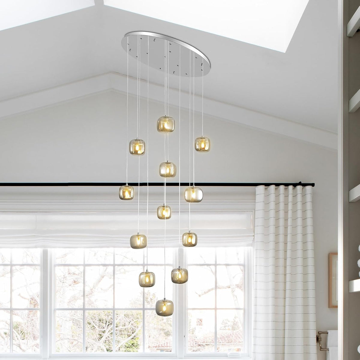 Flush Mount Chandelier,Crystal Pendant Light with 12 G9 LED Bulbs,Chandelier Hanging Flush Mount Lighting Fixtures for Spiral Staircase,Foyer,Entryway,Living Room(12 Lights,3000K)