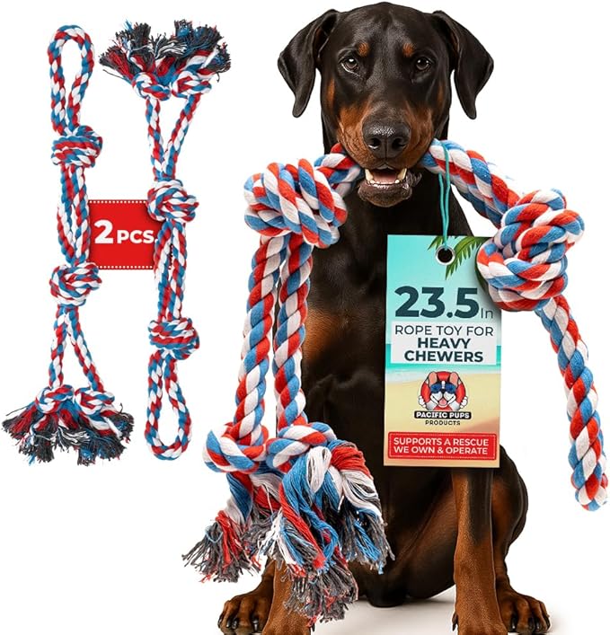 2 Pack Red - XL Dog Rope Toy for Aggressive Chewers - Benefits Non-Profit Dog Rescue - Tug of War Dog Toy, Dog Toys for Large Dogs, Tough Dog Toys for Aggressive Chewers