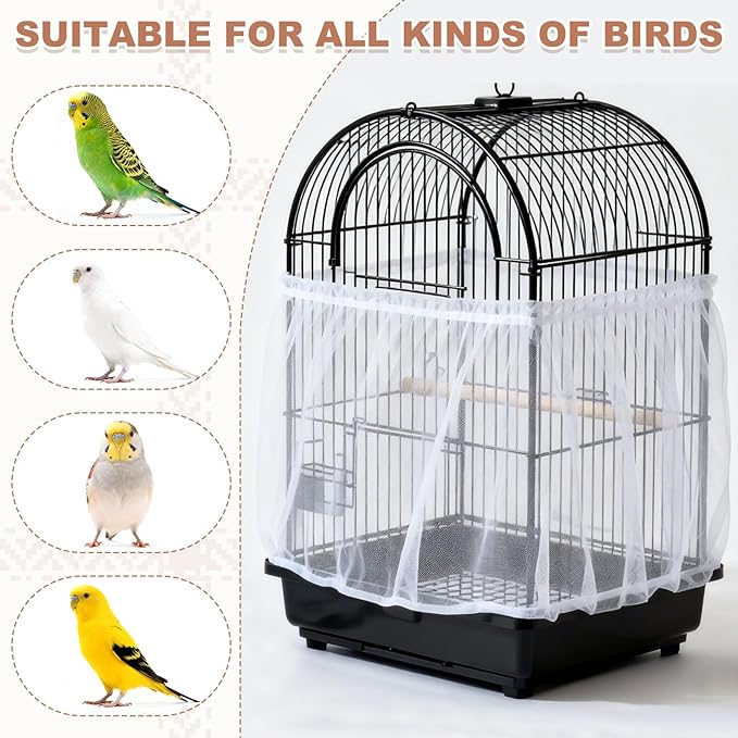 Bird Cage Seed Catcher, Bird Cage Net Cover Seeds Guard, Universal Birdcage Accessories, White, Circumference 31.5"-43.3", Height 7.9" for Parrot Cockatiel Enclosures