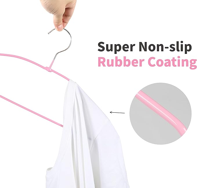 TOPIA HANGER Non Slip Hanger 20 Pack, Metal Clothes Hangers Space Saving, Heavy Duty Rubber Coated Wire Hanger for Coat, Shirt, Dress, Pants-Pink, CT12P