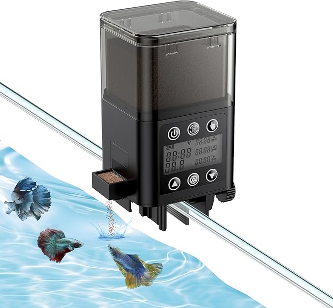 Pawfly Automatic Fish Feeder for Aquarium, Auto Vacation Timer for Fish Tank 320 ml Adjustable Food Dispenser for Powder Pellets and Granules, Battery Operated