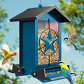 Squirrel Proof Bird Feeders for Outdoors with Weight-Activated, Metal 5LB Large Wild Bird Feeders for Cardinals,Blue Jay,Finch, Weatherproof Durable Hanging Bird Feeder for Backyard,Garden (Blue)