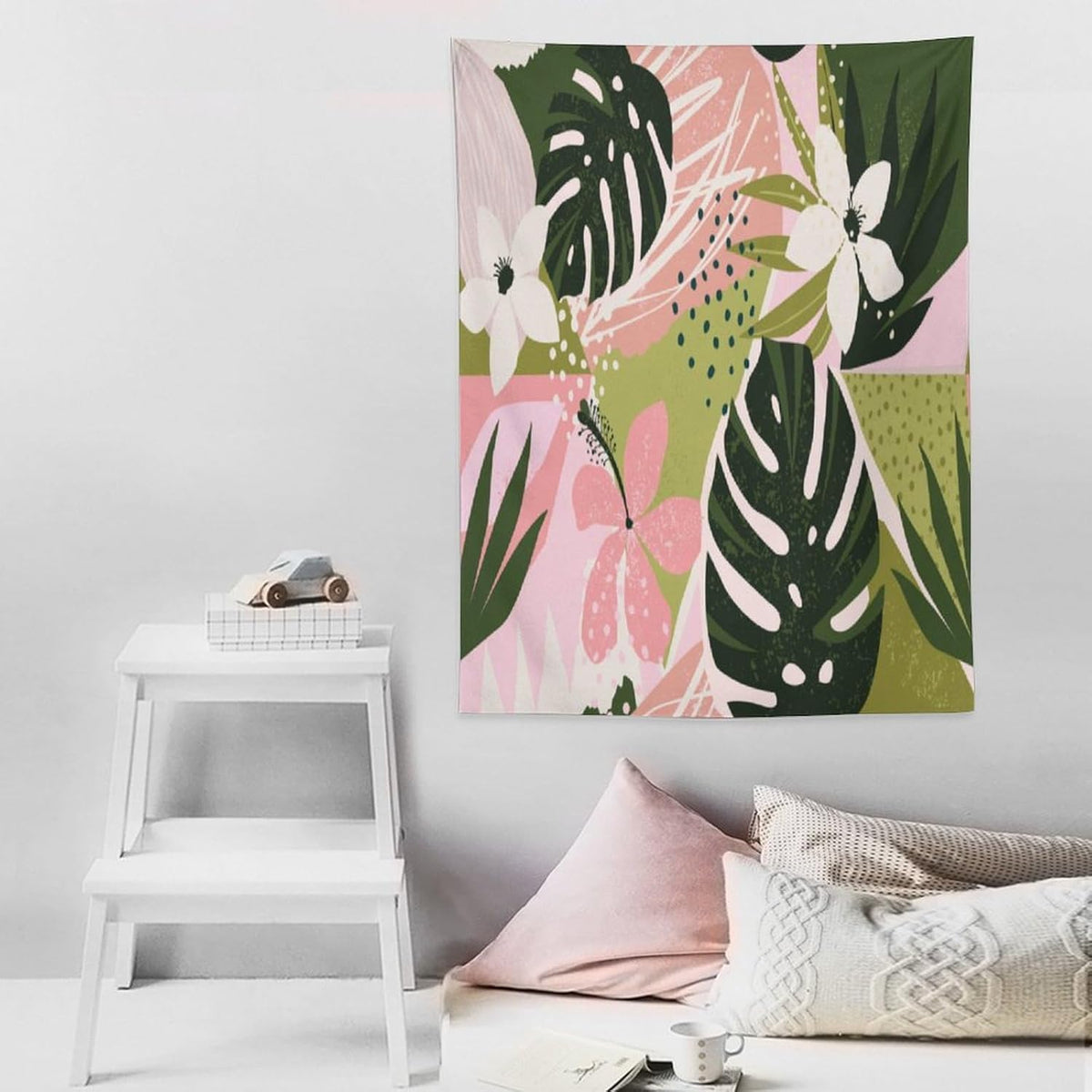 ICMOLYYENLO Tropical Green Plant Tapestry, Green Palm Leaves Natural Landscape Print Wall Tapestry for Bedroom Living Room Dormitory 50x60 Inch