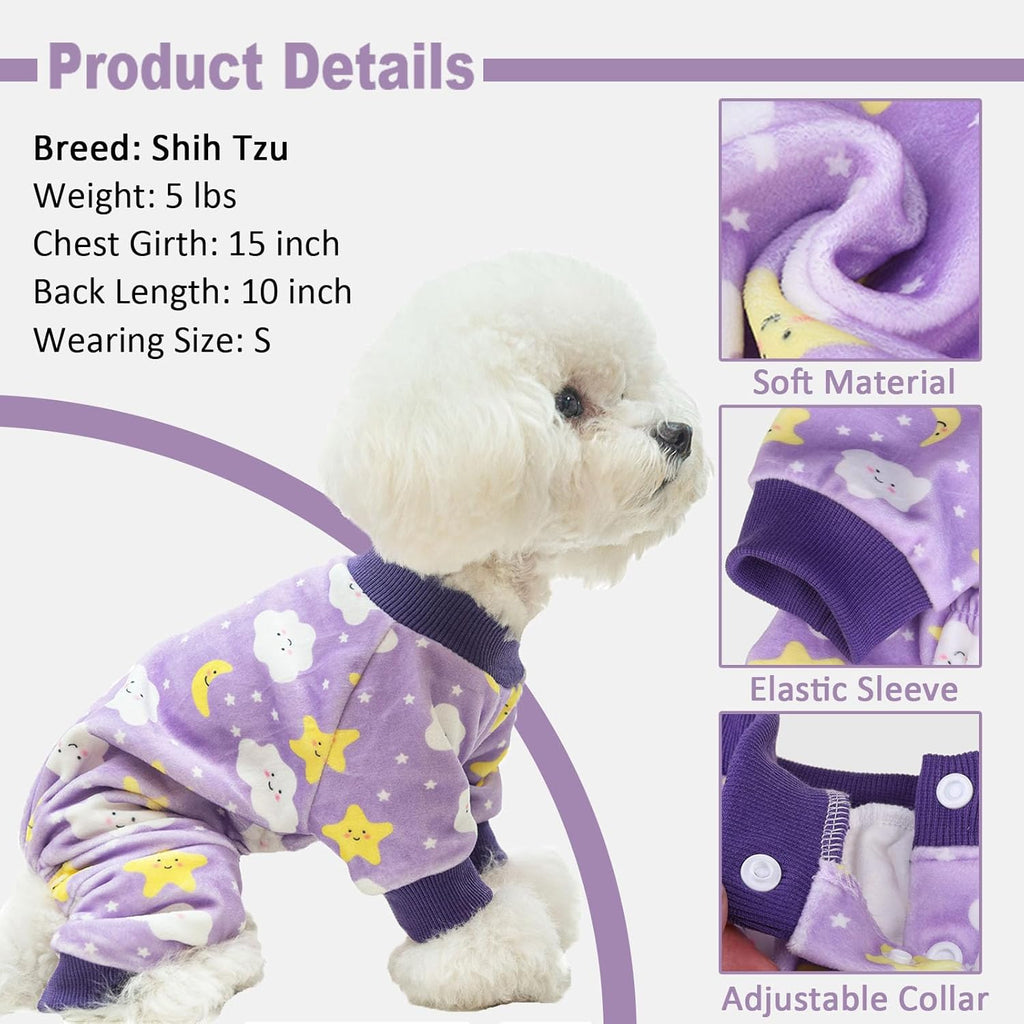 BEAUTYZOO Dog Pajamas Small Sized Dog, Summer Doggie Pajamas for Boy Girl, Soft Strechy Cotton Puppy Pjs Jammies Onesies for Men Women, Pet Jumpsuit Body Suit Cat Apparel Clothes, Purple XS