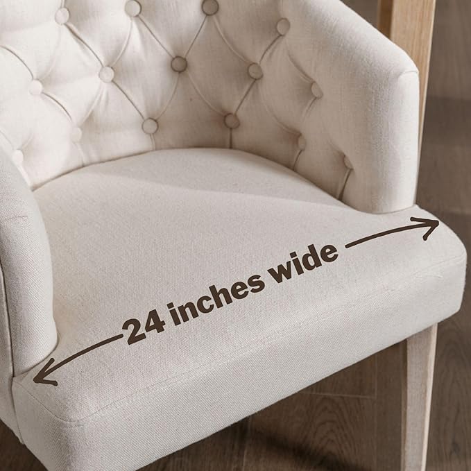 DUOMAY Modern Tufted Dining Chairs Set of 8, Linen Upholstered Side Chair, Comfy Accent Barrel Chair with Wood Legs for Home Kitchen Dining Room Living Room Restaurant, White