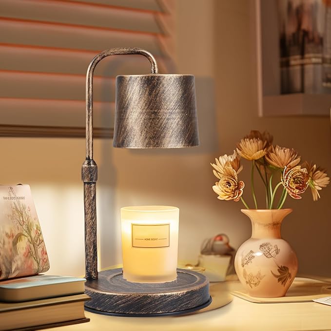 Candle Warmer Lamp Dimmable Wax Melt Warming Lamp with Timer Scented Wax Candle in Jar During Bathing & Yoga & Meditation with 2 Bulbs Home Decor Gift for Female (Imitation Copper Cover)