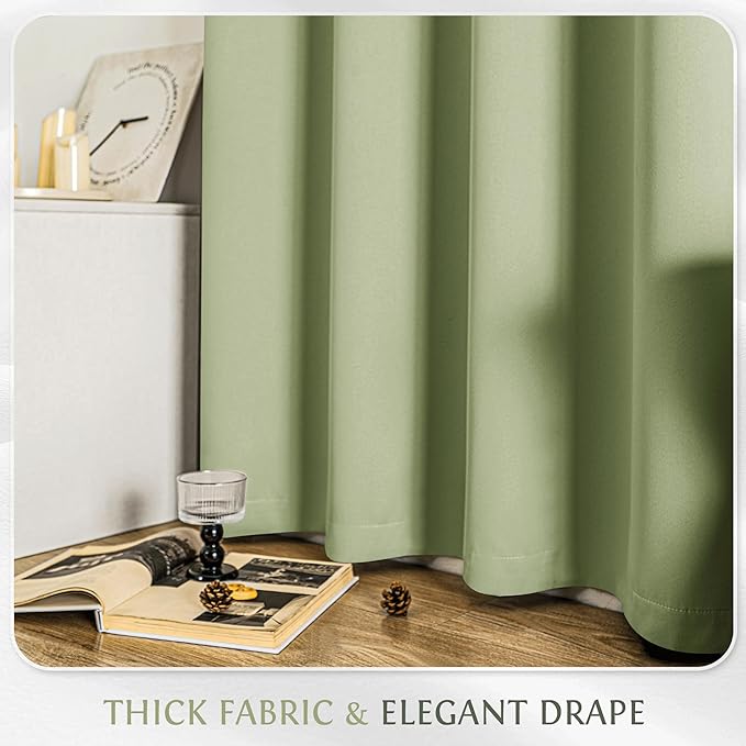 Beauoop Sage Green 100% Blackout Curtains 63 Inch Long 2 Panels
