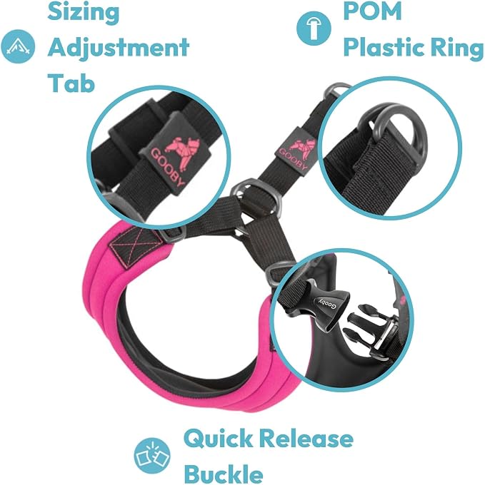 Gooby Escape Free Sport Dog Harness, Choke-Free, Blue, Small | Patented escape-free frame; Reduces choking; 4-point adjustment; Soft neoprene padding; Durable webbed straps