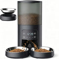 Sweetcrispy Automatic Cat Feeder for 2 Cats, 6L Automatic Pet Feeder, Black | 25.3 Cups, 2 Stainless Bowls, Programmable Schedule, 6 Meals/Day, 50 Portions/Meal, Dual Power Supply, 10s Meal Call