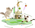 Cat Toys Rechargeable, 6-in-1 Automatic Interactive Cat Toys | Touch Activated Hide and Seek,Moving Feather,Spring Teaser,Treat Dispensing,Dual Track Balls with Chirping for All Breeds