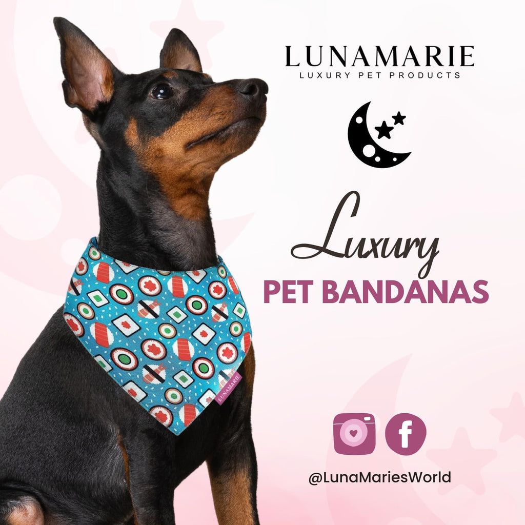 LunaMarie - Luxury Pet Birthday Bandanas -Premium & Silky Poly Fabric | 100% Handmade | Custom Shape Dual Layered (Sushi, Large)